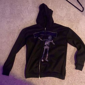 Studded black and blue skull zip up hoodie